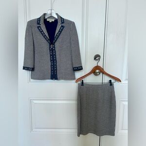 St. John Couture by Marie Gray Elegant Navy and White Checkered Suit
